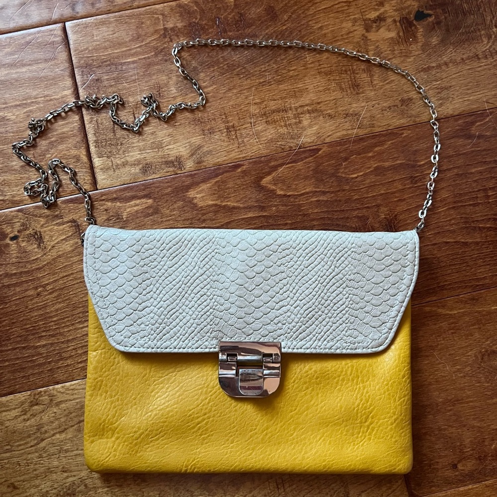 Gold and faux snake skin print clutch/shoulder bag/crossbody with chain